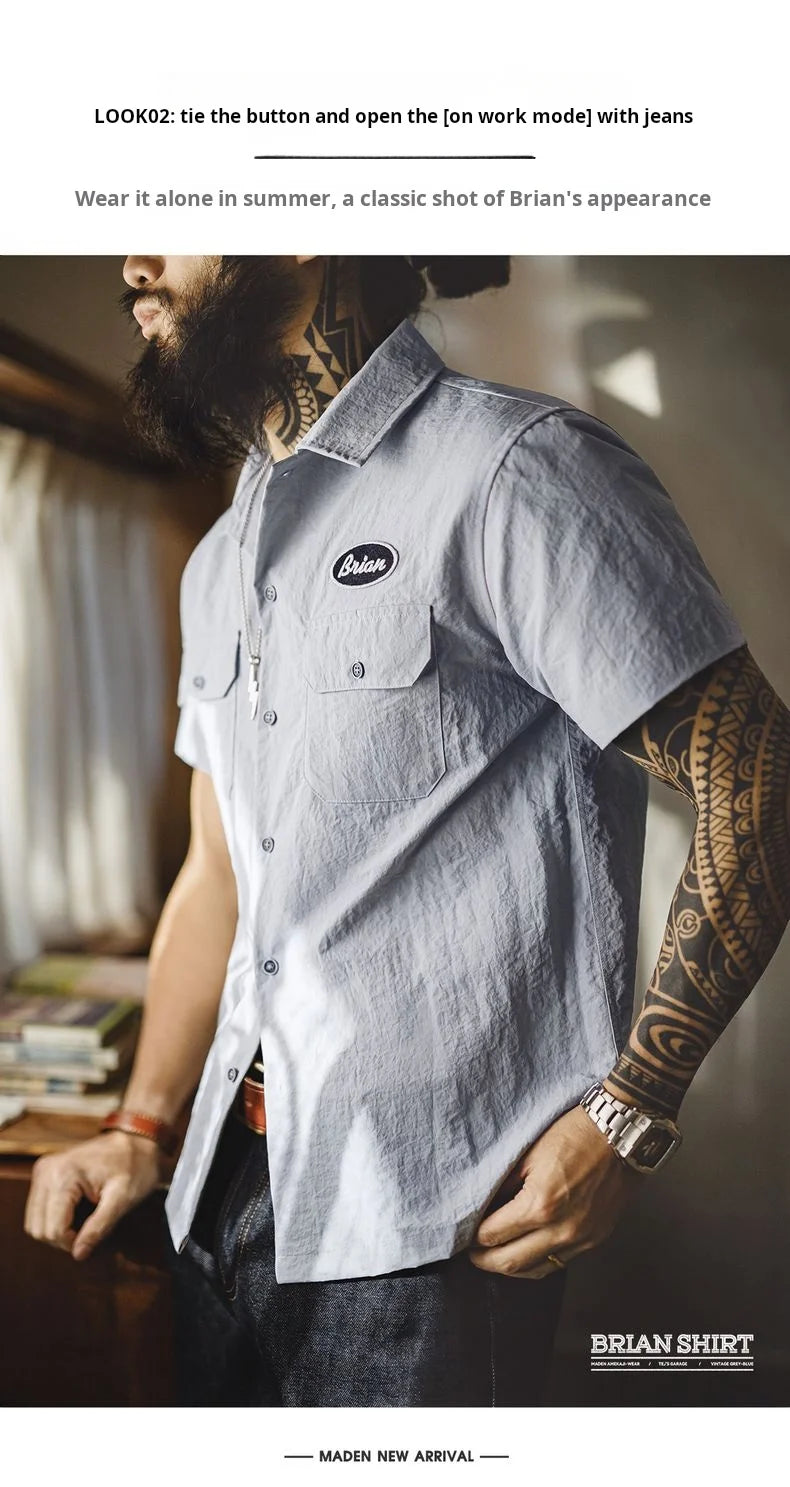 Men's Gray Printed Cuban Collar Shirt | Lightweight Summer Top