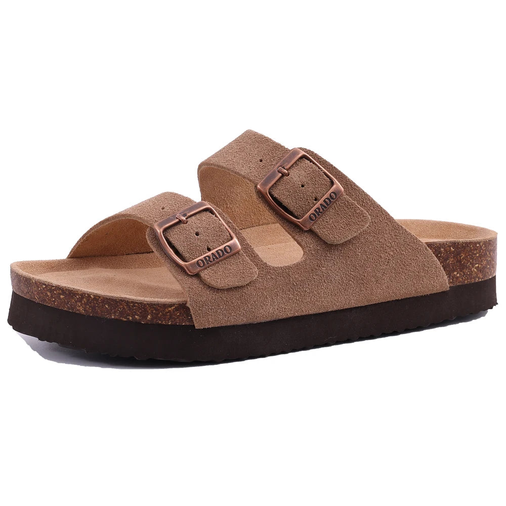 Women's Suede Sandals | Adjustable Buckle Cork Platform Footwear