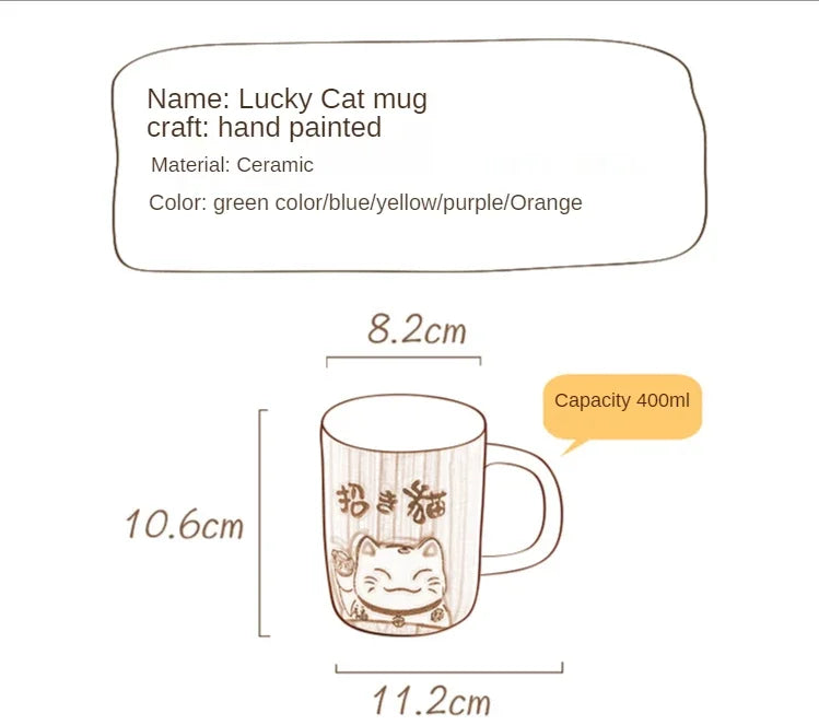 Taza de cerámica japonesa de gato de la suerte | Vajilla ecológica