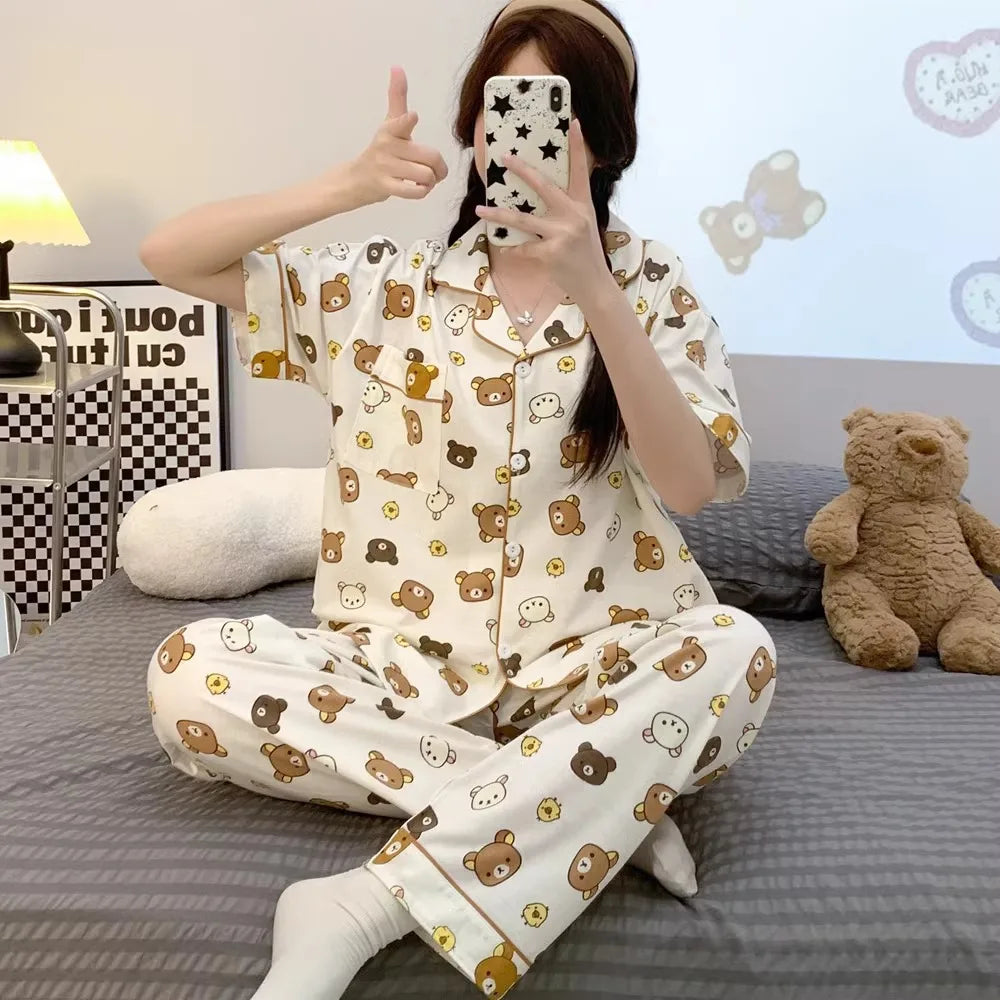 Cute Cartoon Pajamas Set for Couples | Plus Size Flannel Homewear
