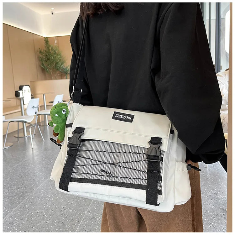 Bolso cruzado de nailon elegante para adolescentes | Bandolera multibolsillos