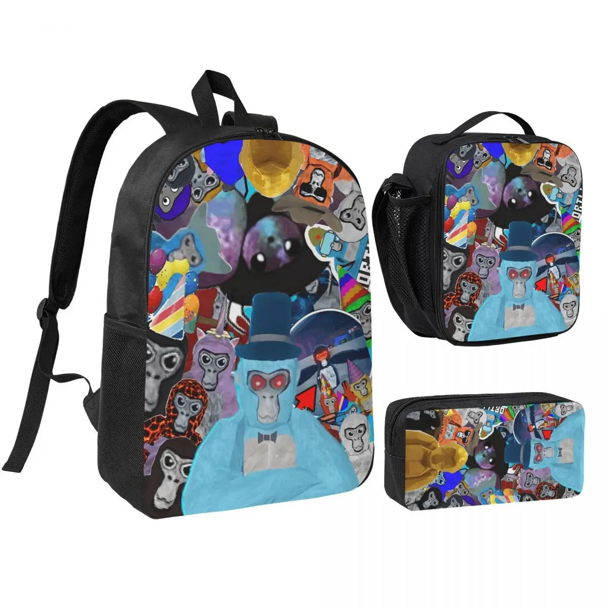 Stylish Black and White Gorilla Backpack Set for Teens | Versatile Bags