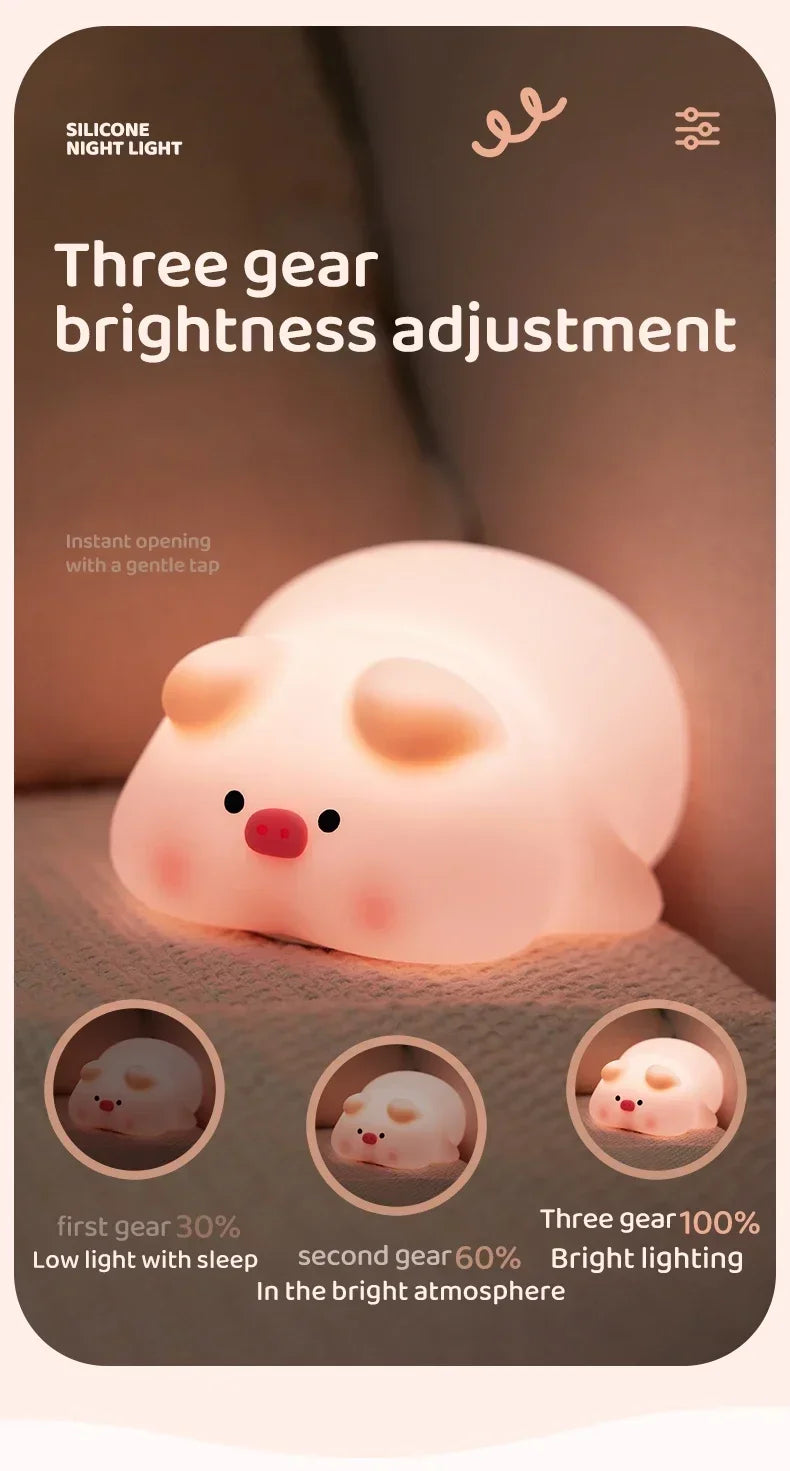 Cute Piggy Bunny Night Light | Soft Silicone Lamp for Kids