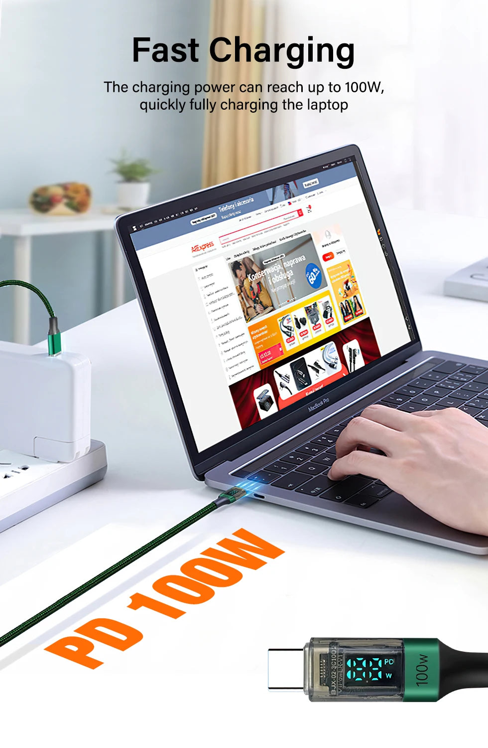 High-Speed USB C Cable with Digital Display | 100W Charging