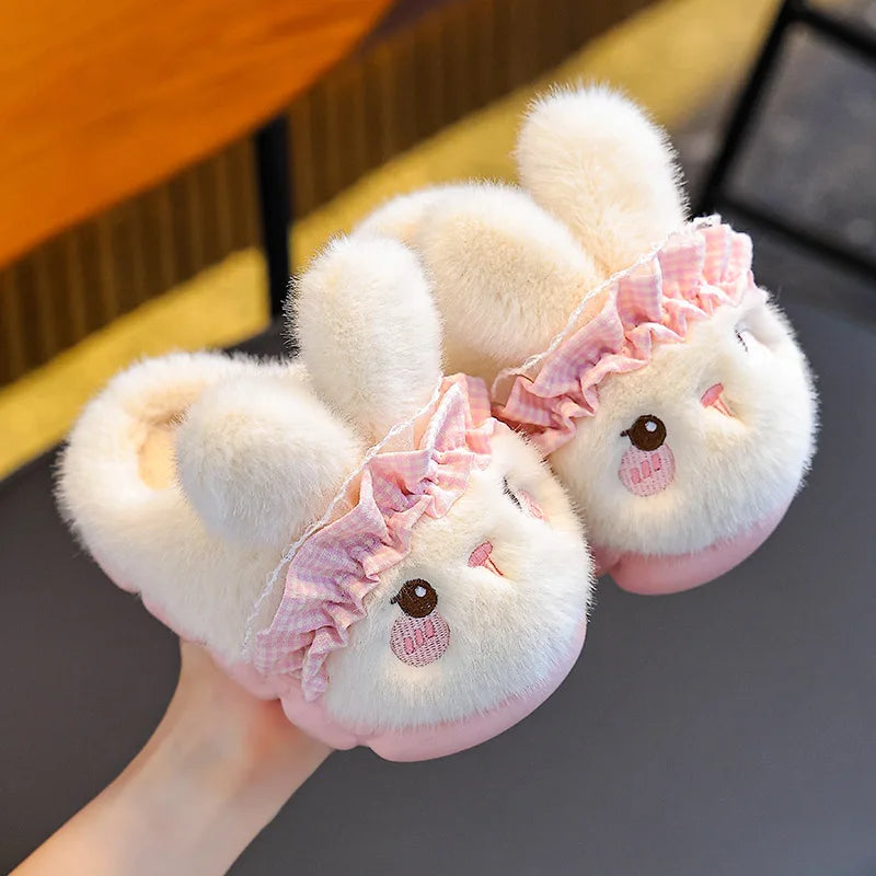 Cute Rabbit Plush Cotton Slippers for Kids | Soft Warm Indoor Shoes