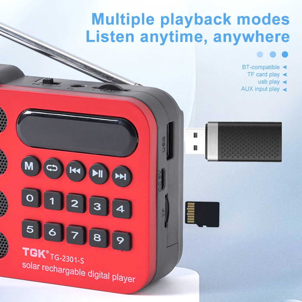 Portable FM Radio Receiver with Bluetooth & Solar Charging