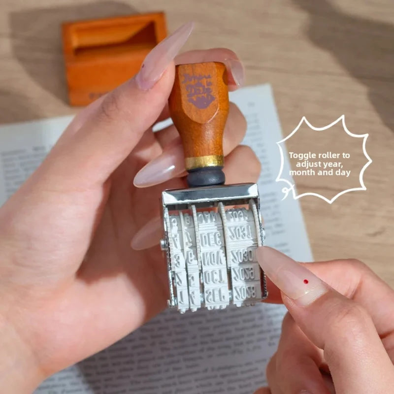 Retro Wooden Rolling Calendar Stamp | Adjustable Date Stamp for Journaling