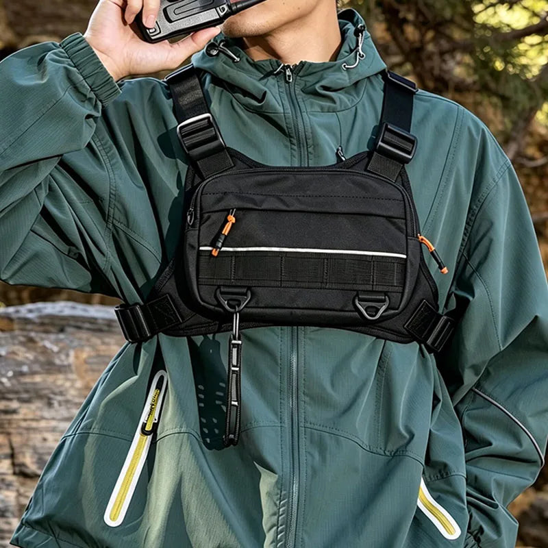 OutdoorStreetwear Men Chest Bag Trend Unisex Tactical Vest Backpack Multi-function Vest Pocket Sport Running Travel Chest Pack
