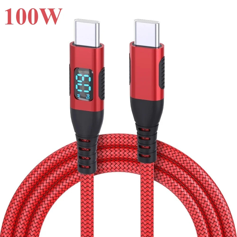 100W PD Fast Charging Type C to C Cable with LED Display
