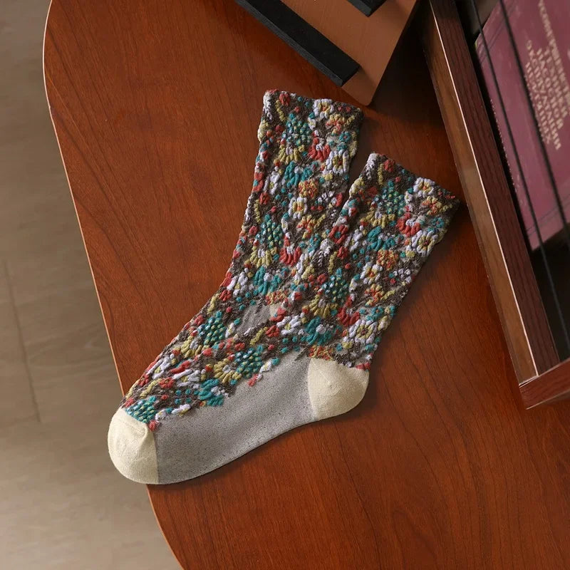 Women’s Vintage 3D Flower Embroidery Socks | Retro Chic Comfort