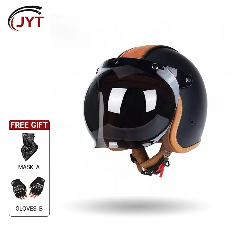 Retro Open Face 3/4 Motorcycle Helmet with Colorful Lens | DOT Certified