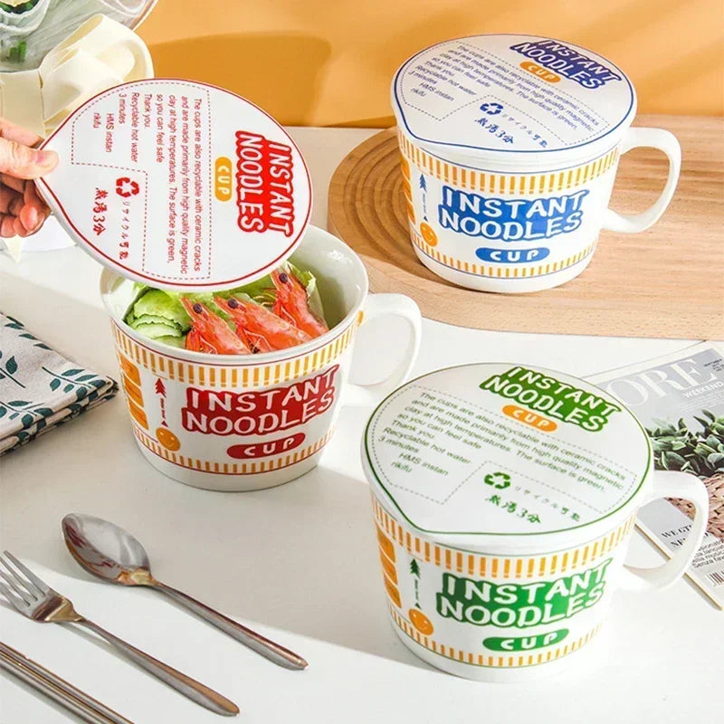 Cuenco de ramen de gran capacidad con asa | Elegante cuenco de cerámica para fideos