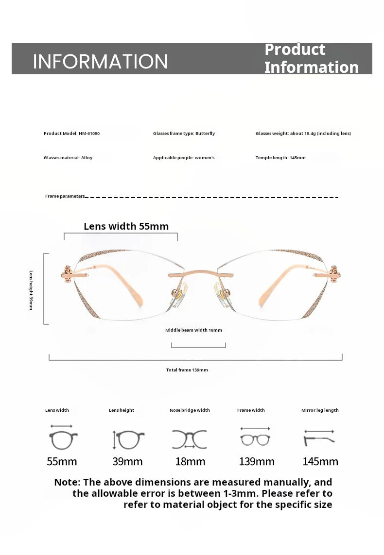 Stylish Rimless Cat's Eye Glasses | Anti Blue Light Prescription Eyewear