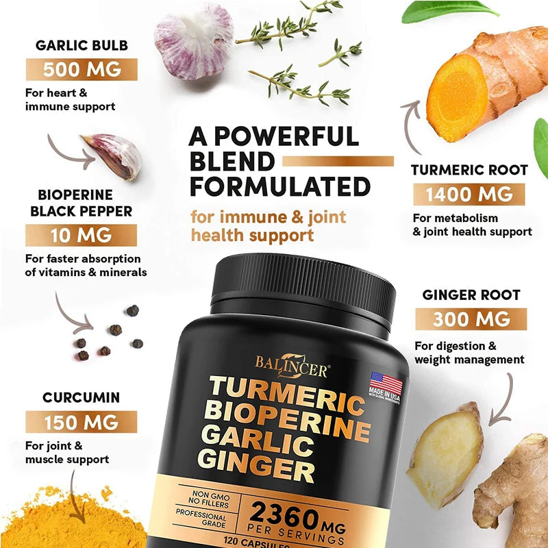 4-in-1 Turmeric and Garlic Supplements | High Potency Herbal Blend