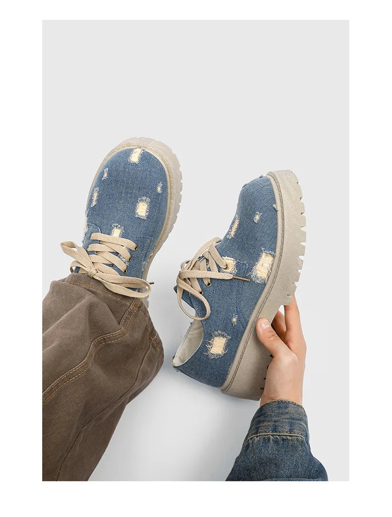 Comfortable Denim Low Top Boots with Thick Sole | Trendy Sneakers