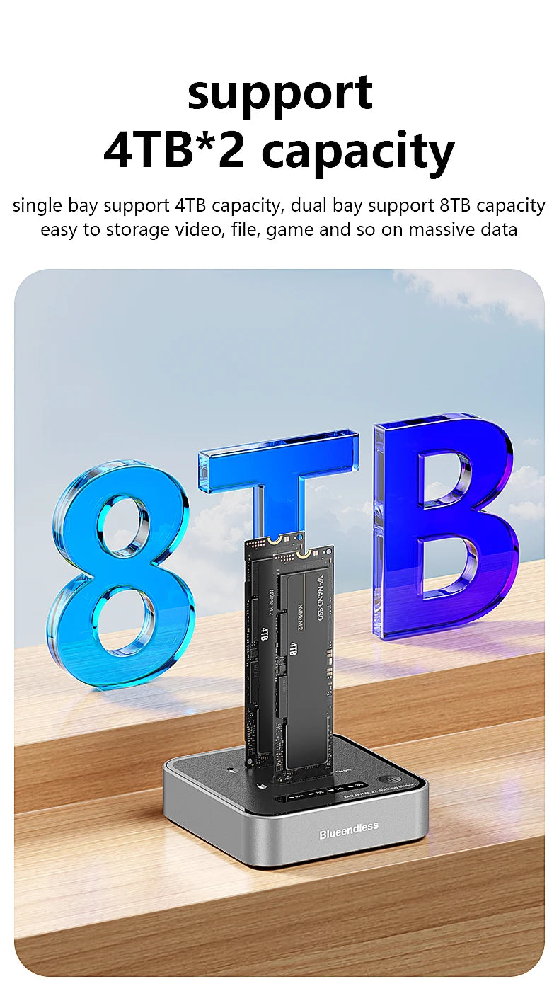 Dual-Bay M.2 NVMe SSD Cloning Dock | Fast USB 20Gbps Reader