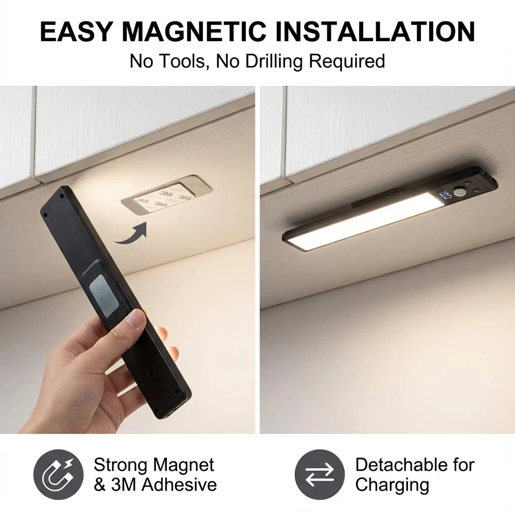 Luz LED ultra fina con sensor de movimiento para debajo de armarios | Recargable