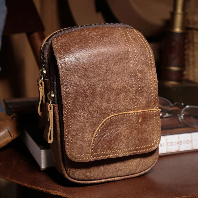 Men's Vintage Leather Waist Bag | Stylish Outdoor Sports Pack