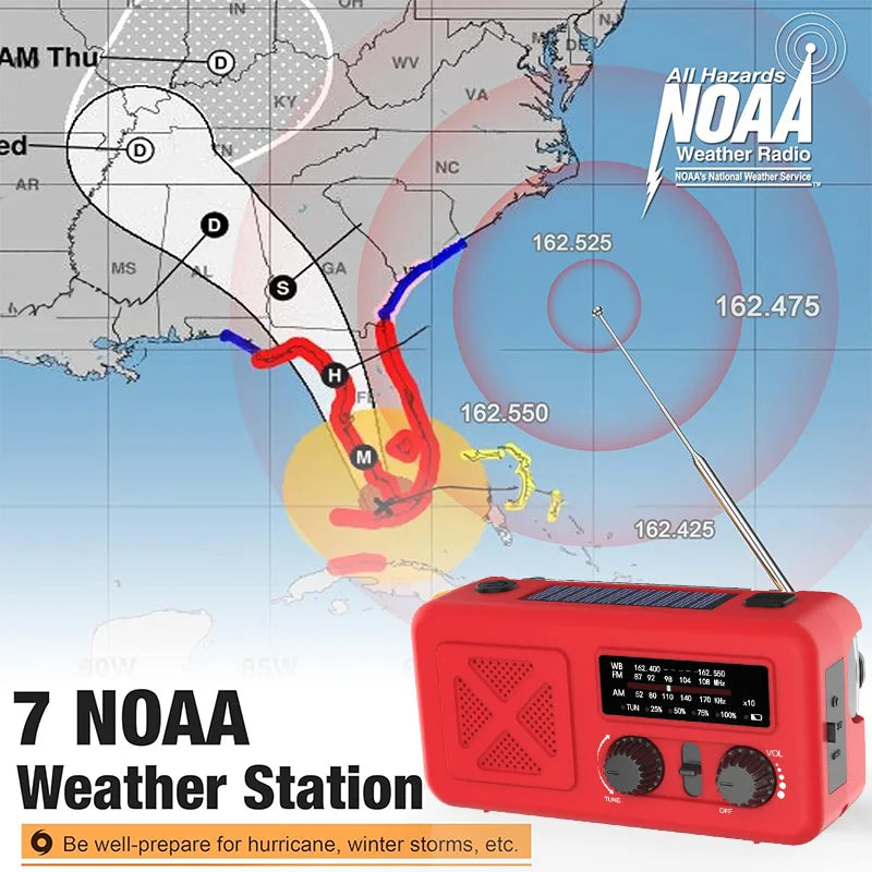Emergency Weather Radio with Solar & Manual Crank Charging