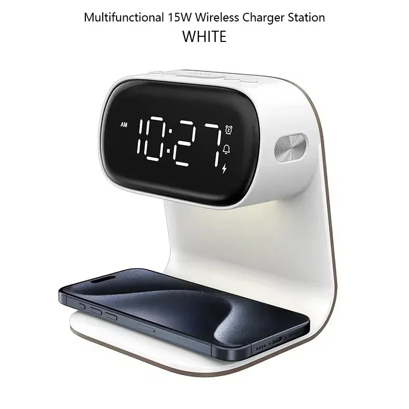 Reloj Despertador con Luz Nocturna LED y Estación de Carga Inalámbrica Rápida
