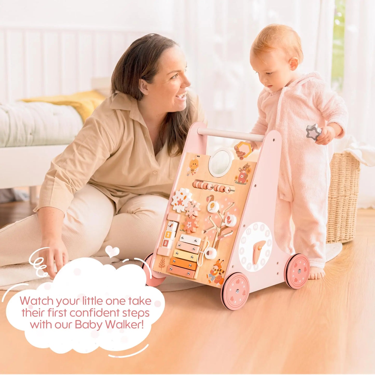 Wooden Baby Walker with Activity Center | Engaging Montessori Toy