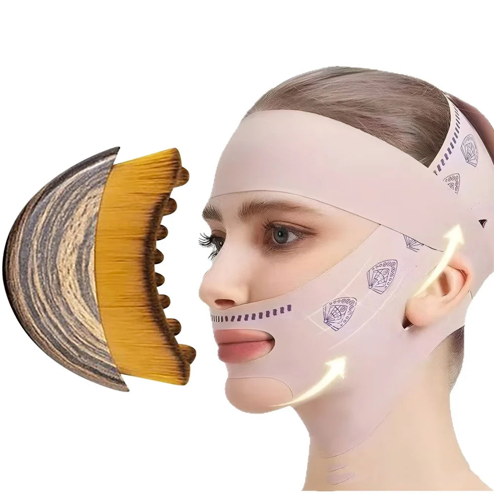 Face Sculpting Bandage & Massage Brush Set | V-Line Lifting Solution