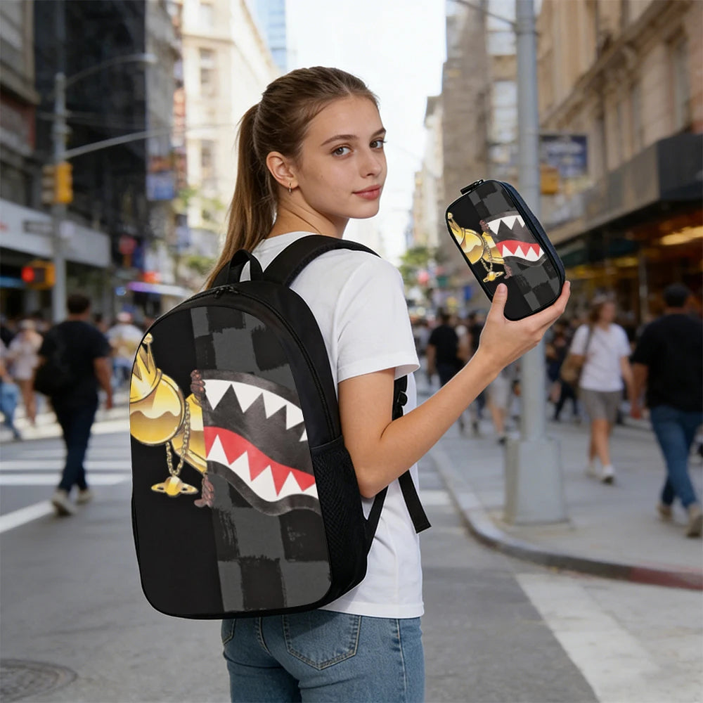 Trendy Shark Graphic Backpack Set | Ideal for School & Adventures