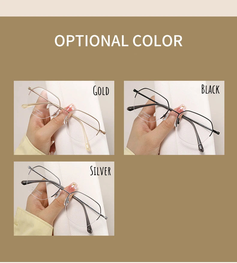 Stylish Titanium Half-Frame Photochromic Sunglasses for Women