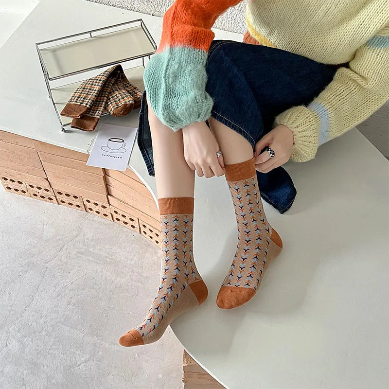 Fashionable Retro Crew Socks for Women | Vintage Chic Style
