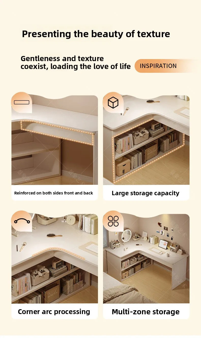 Integrated Corner Workbench & Bookshelf | Modern White Computer Desk