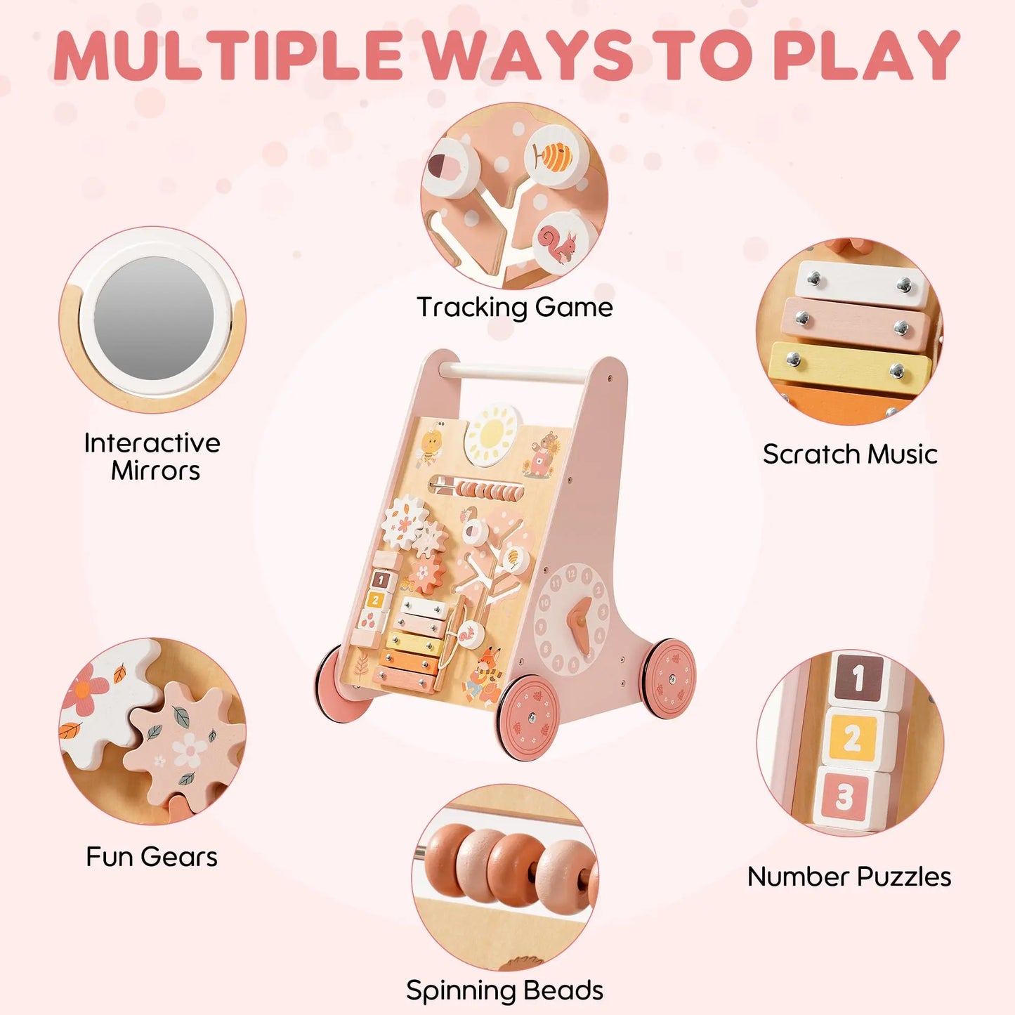 Wooden Baby Walker with Activity Center | Engaging Montessori Toy