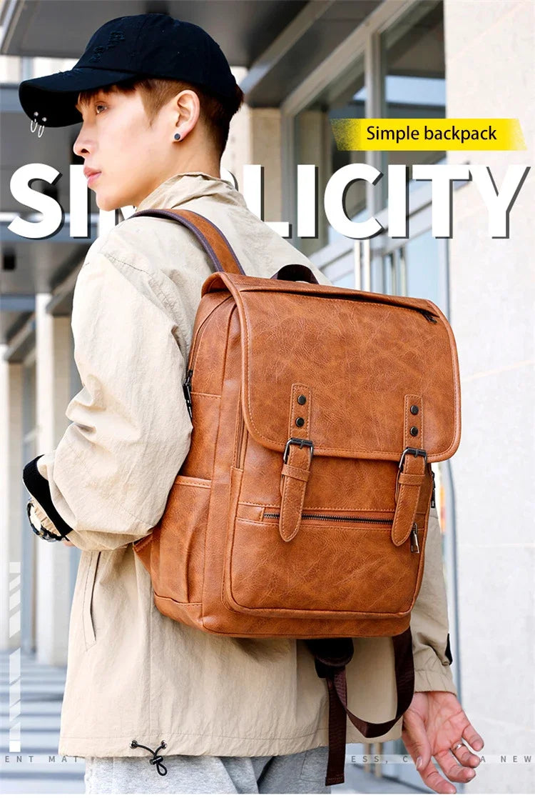 Large Capacity Vintage Men's Backpack | Stylish PU Leather Bag