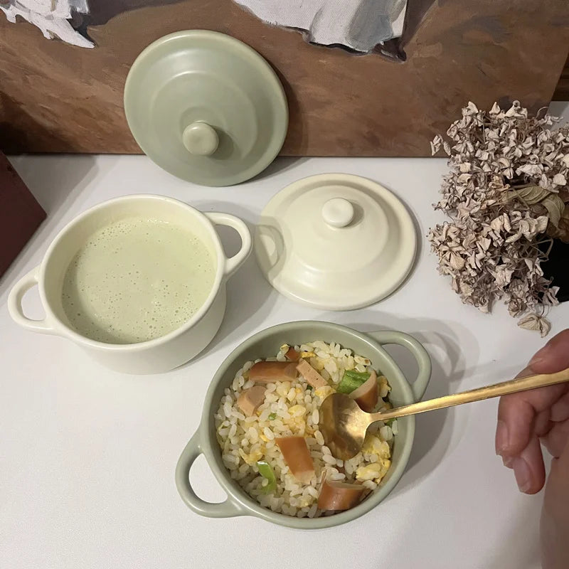 Durable 220ml Ceramic Small Bowl with Covered Double Ears