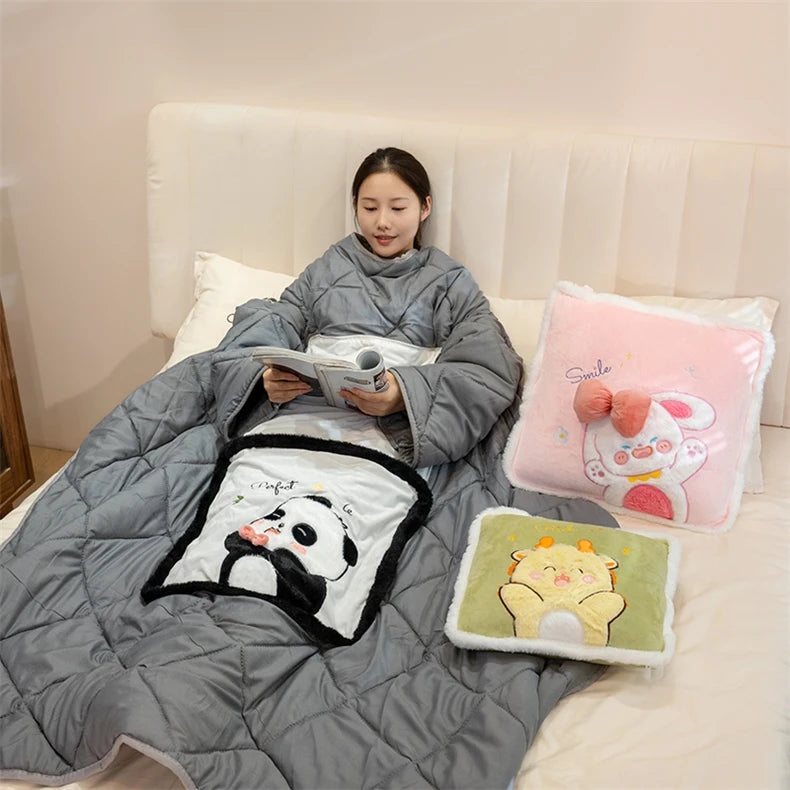 Cozy Fleece Wearable Blanket Hoodie | Warm Sherpa Wrap with Arms