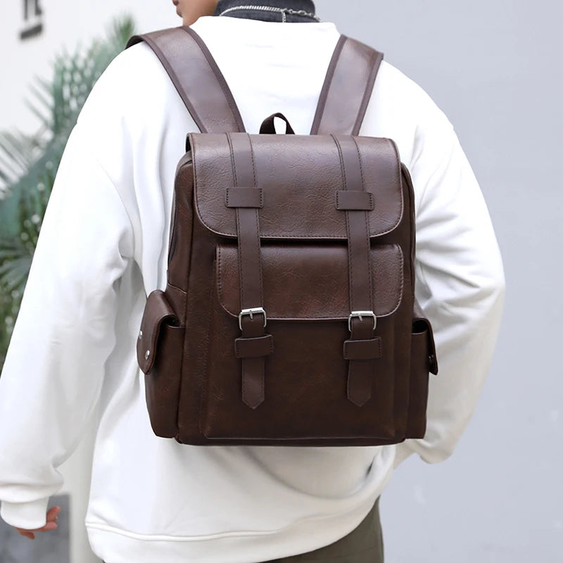 Men's PU Leather Backpack | Stylish Schoolbag for Laptops