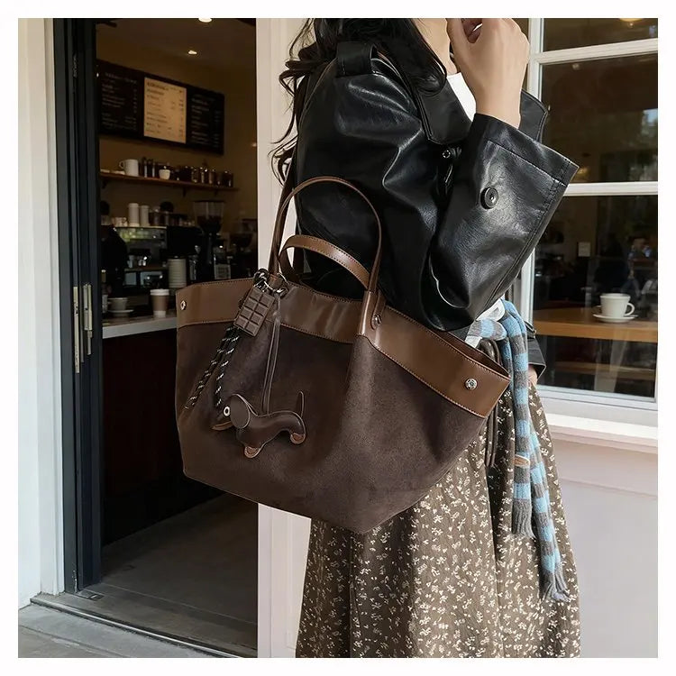 Bolso de hombro de piel suave de gamuza para mujer | Estilo casual de lujo