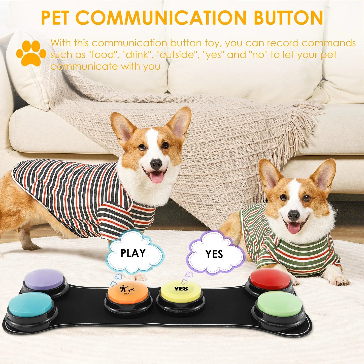 6 botones de comunicación para perros | Herramienta de entrenamiento grabable para mascotas