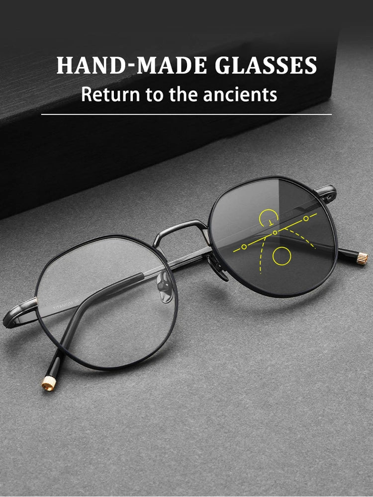 Ultra-Light Titanium Round Frame Glasses | Customizable Multi-Focus