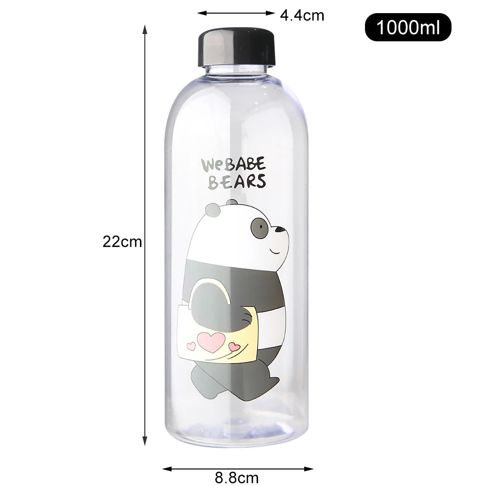 Cute Panda Water Bottle | 1000ml Transparent Frosted Drinkware