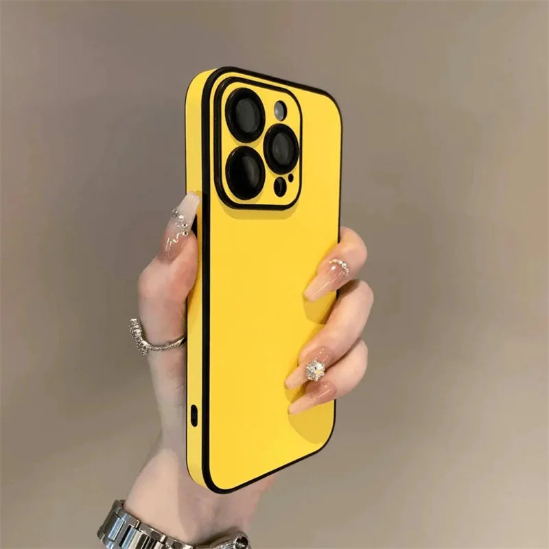 Luxury Leather Colorful Case for iPhone 16 15 14 Plus 13 12 11 Pro Max Soft Silicone Bumper Matte Shockproof Simple Cover