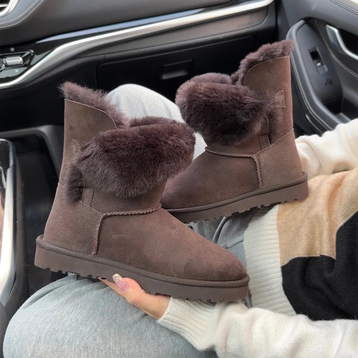 Women's Sheepskin Wool Snow Boots | Warm Fleece Lined Winter Boots