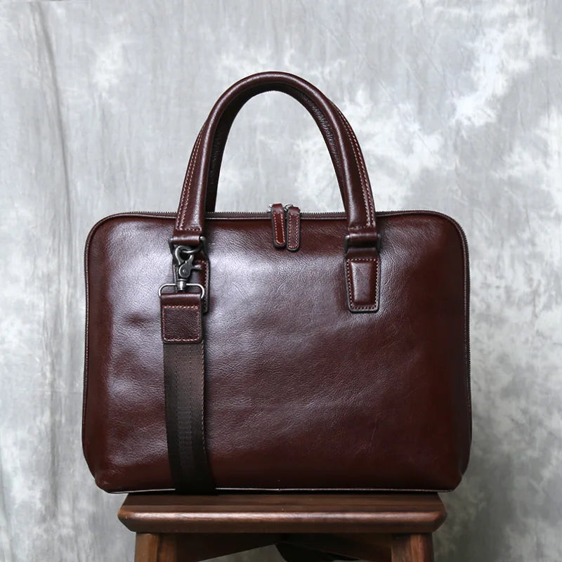 Men's Casual Leather Briefcase | Stylish Business Handbag
