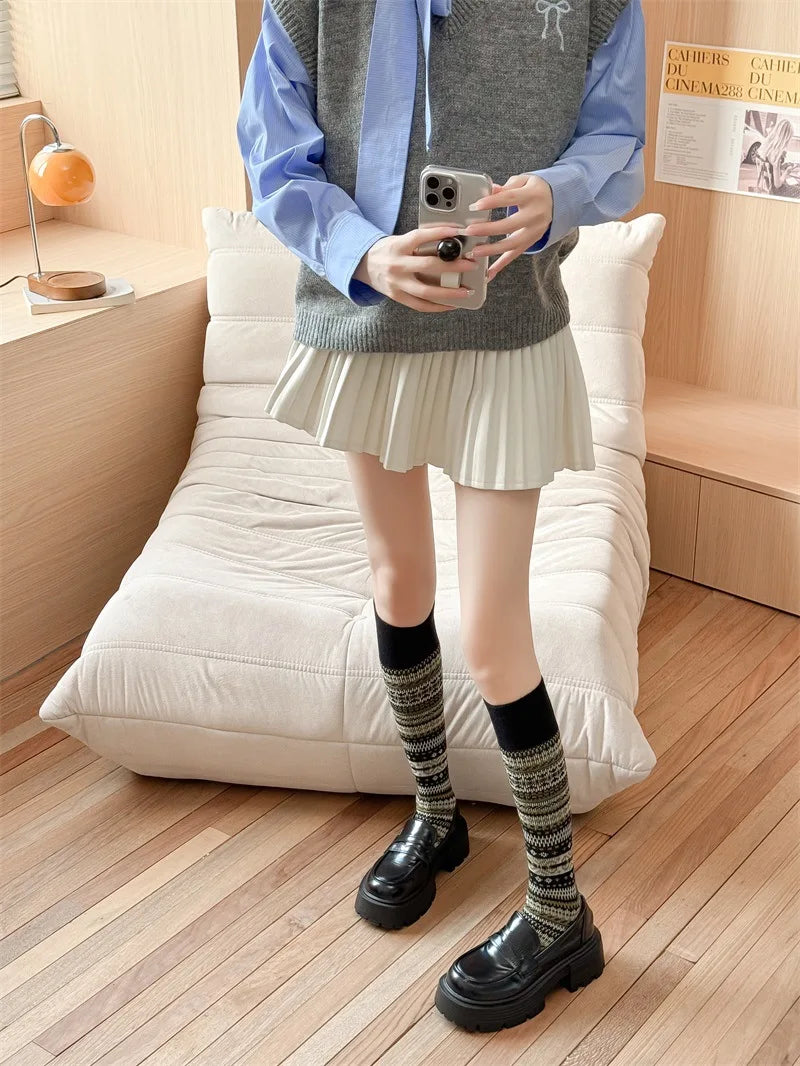 Women's Retro Knitted Knee Socks | Vintage Style for Autumn & Winter
