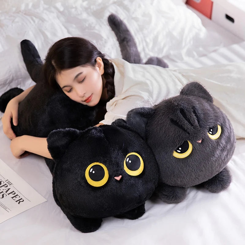 Cute Black Cat Plush Pillow | Soft Nap Cushion for Home & Office