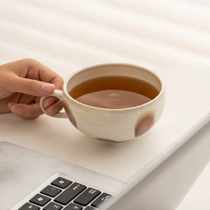 Taza de café con leche de cerámica de boca ancha de 350 ml | Elegancia pintada a mano