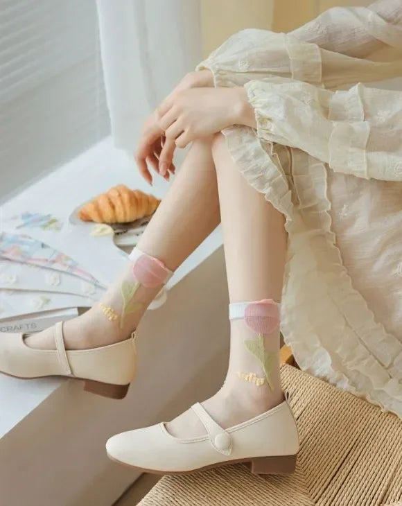 Women's Crystal Silk Socks | Ultra-Thin Breathable Lace Socks