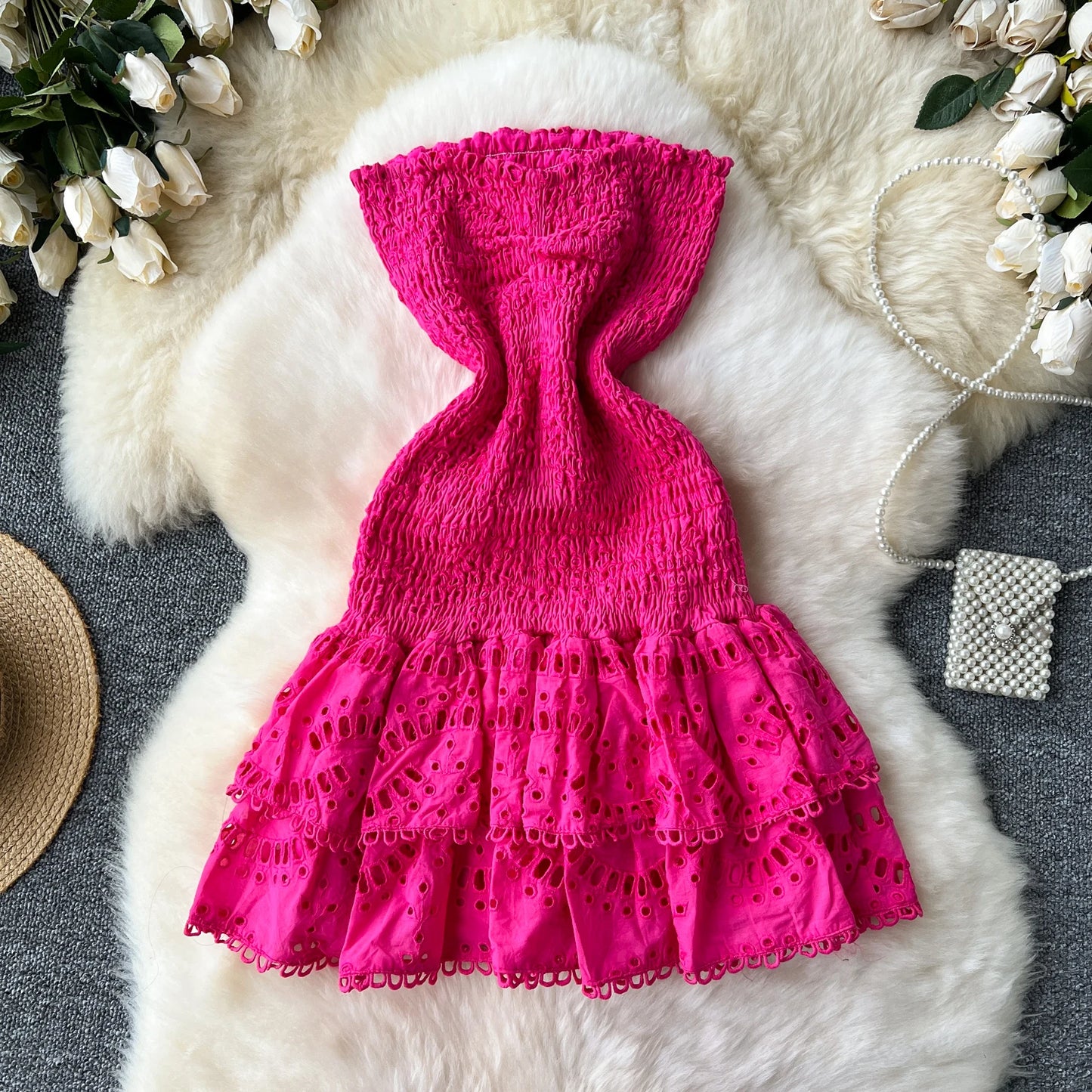 Chic Vintage Sleeveless Pleated Tube Dress for Summer Parties