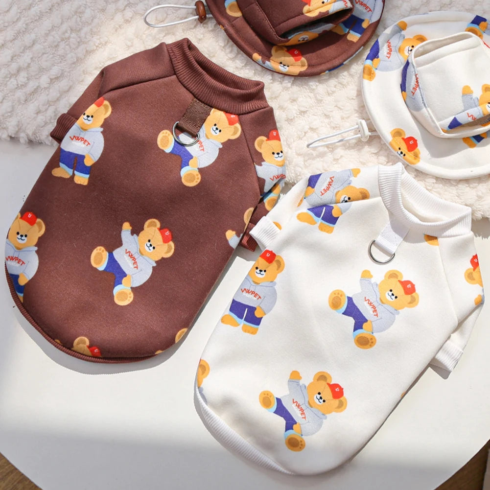 Fleece Hoodie for Dogs | Adorable Bear Print Pet Vest