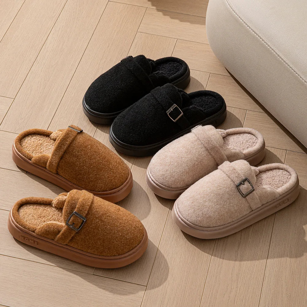 Couples Plush Fleece Slippers | Warm Non-Slip House Shoes