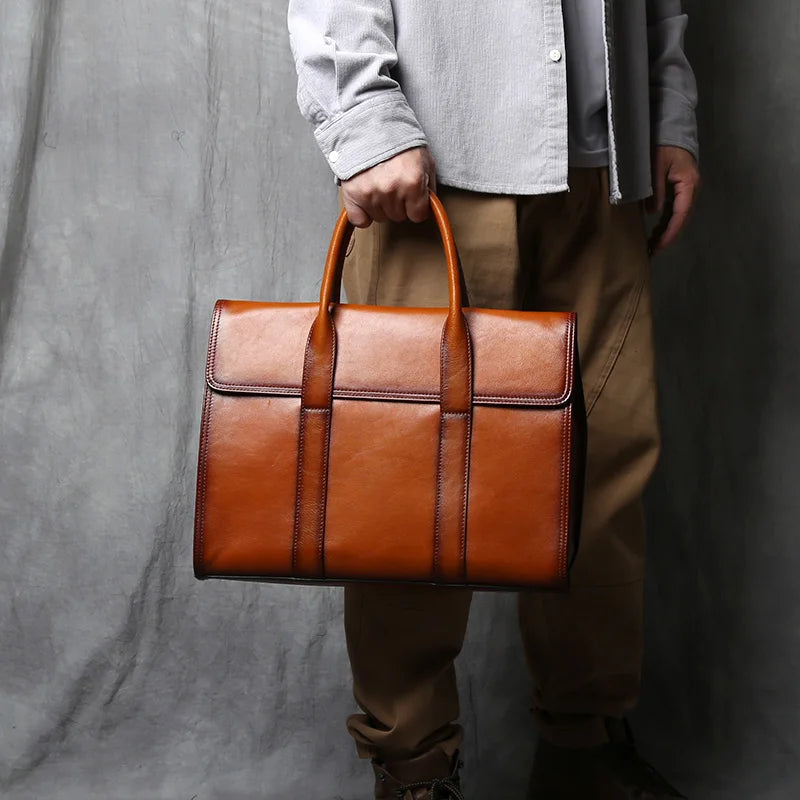 Vintage Genuine Leather Men's Briefcase for 14 Inch Laptops